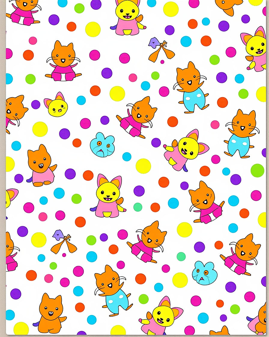 Whimsical Cats Polka Dots Collage Rug