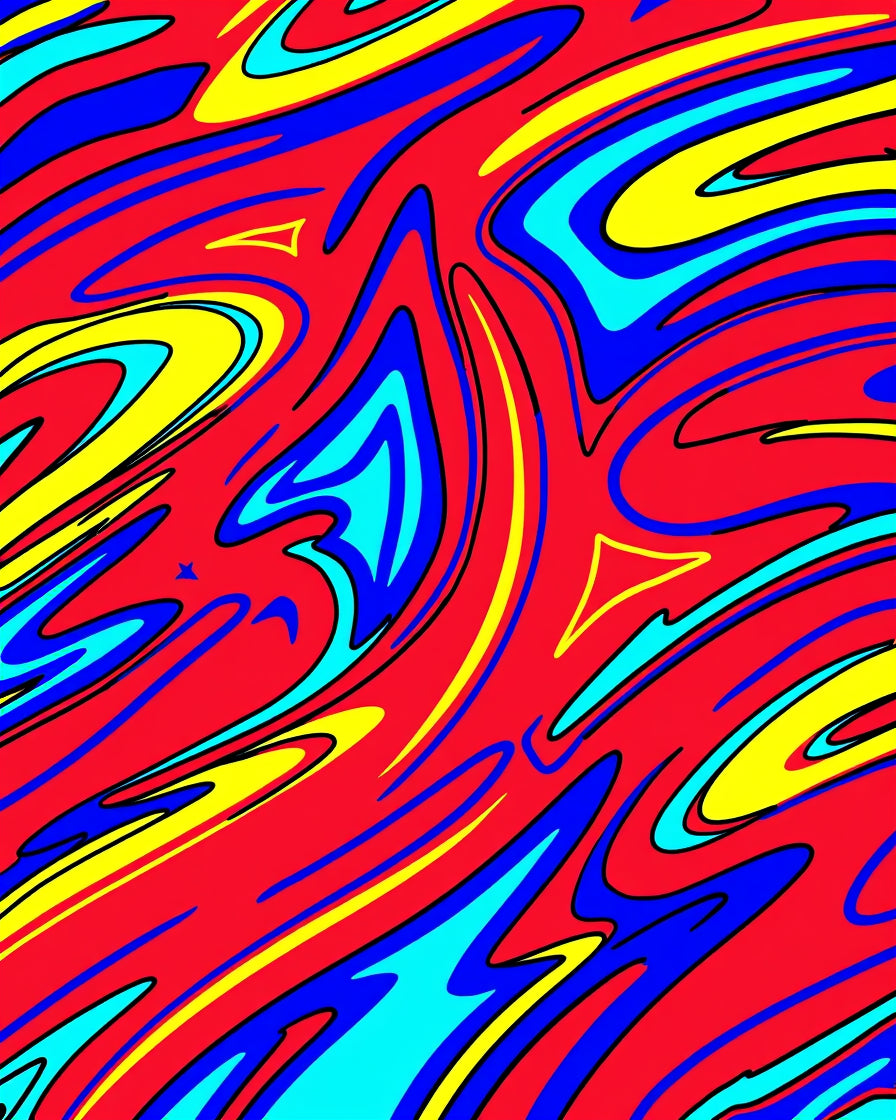 Vibrant Red Blue Yellow Swirls Rug