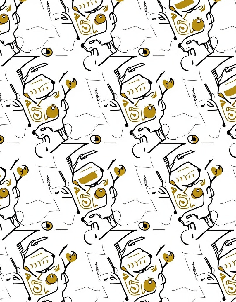 Abstract Cubist Face Gold Line Rug