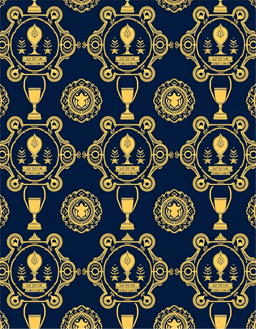 Golden Heraldic Trophy Emblem Navy Rug