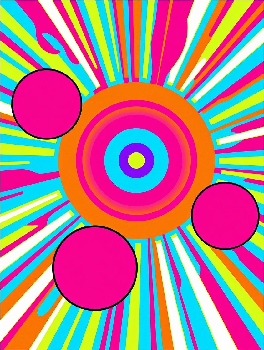 Bold Neon Sunburst Circles Rug