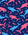 Pink Blue Whales Coral Navy Rug