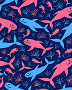Pink Blue Whales Coral Navy Rug
