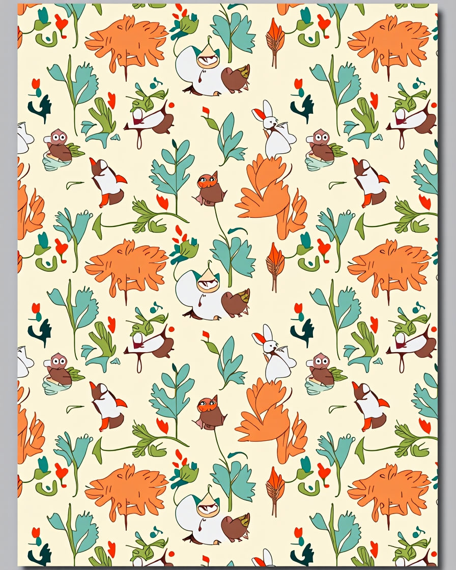 Playful Woodland Animals Whimsical Foliage Rug