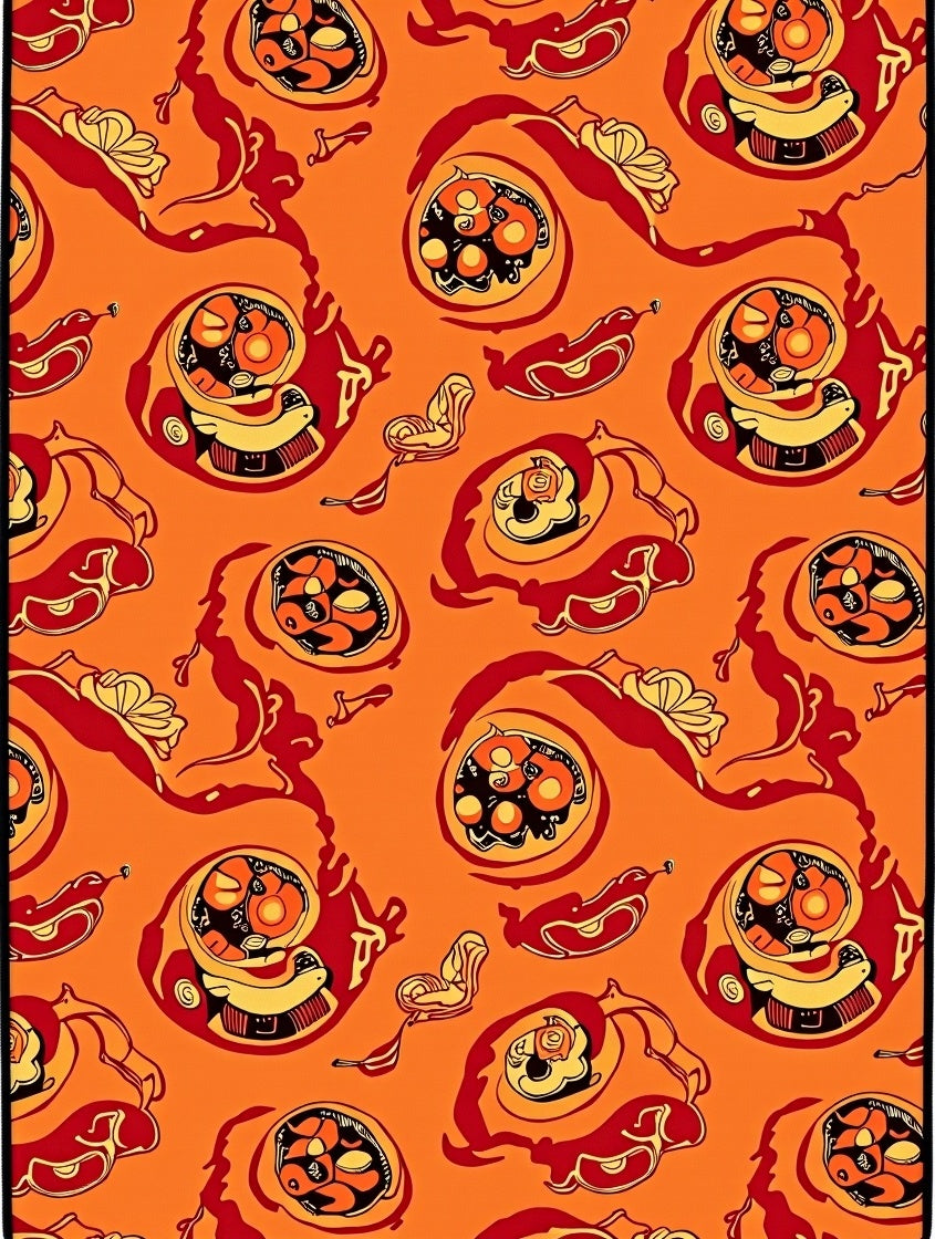 Crimson Orange Abstract Swirl Medallion Rug