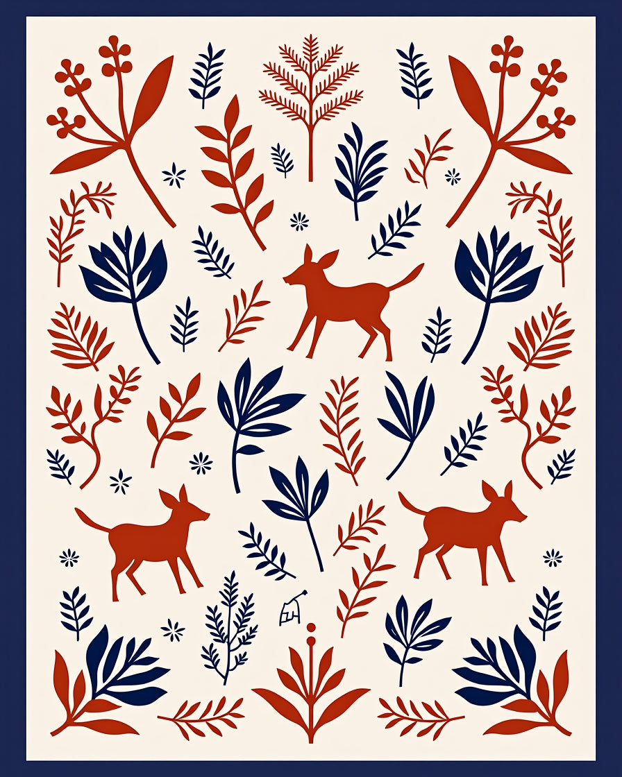 Rustic Woodland Creature Botanical Rug