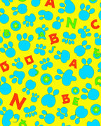 Bright Yellow Blue Paw Print Alphabet Rug
