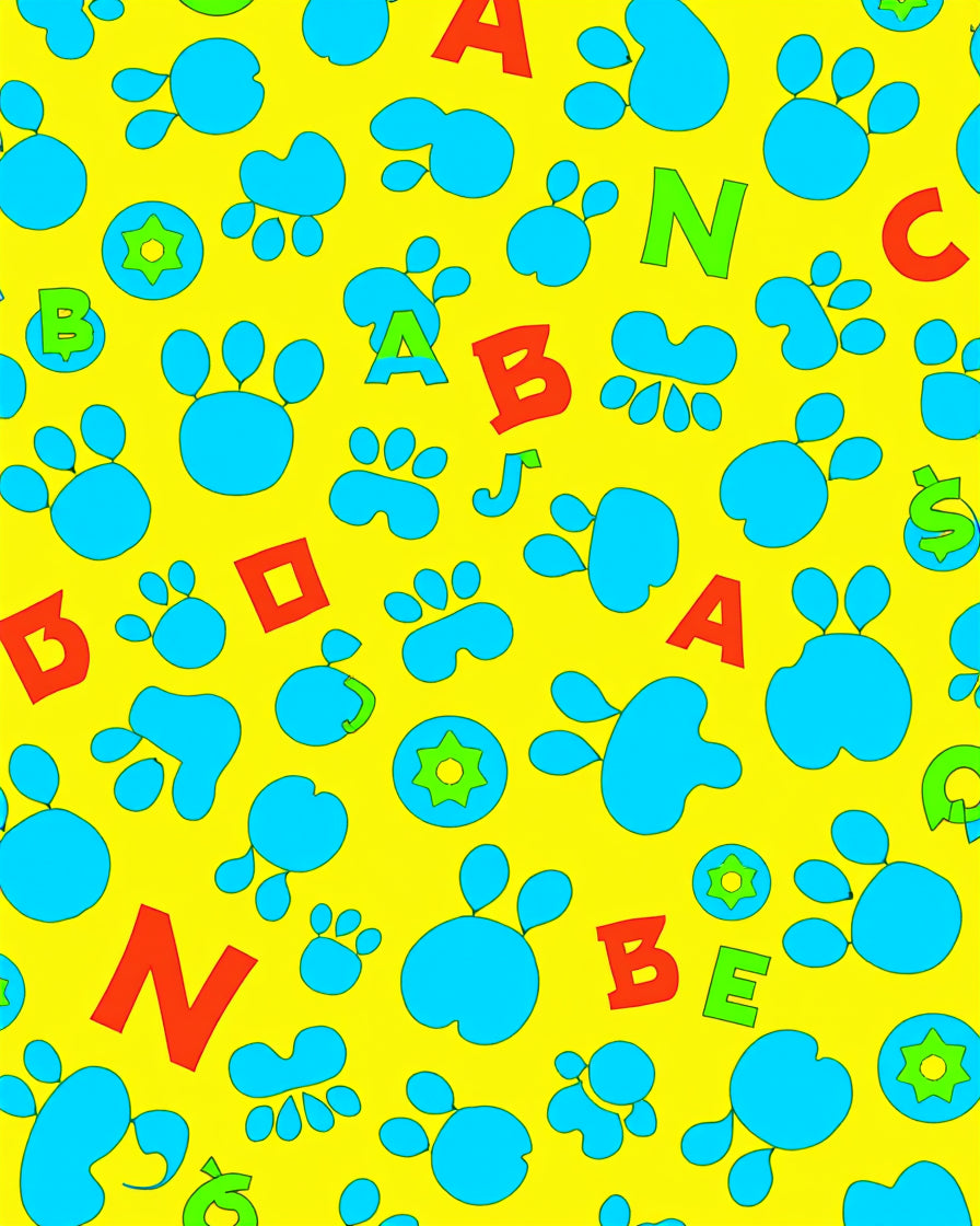 Bright Yellow Blue Paw Print Alphabet Rug