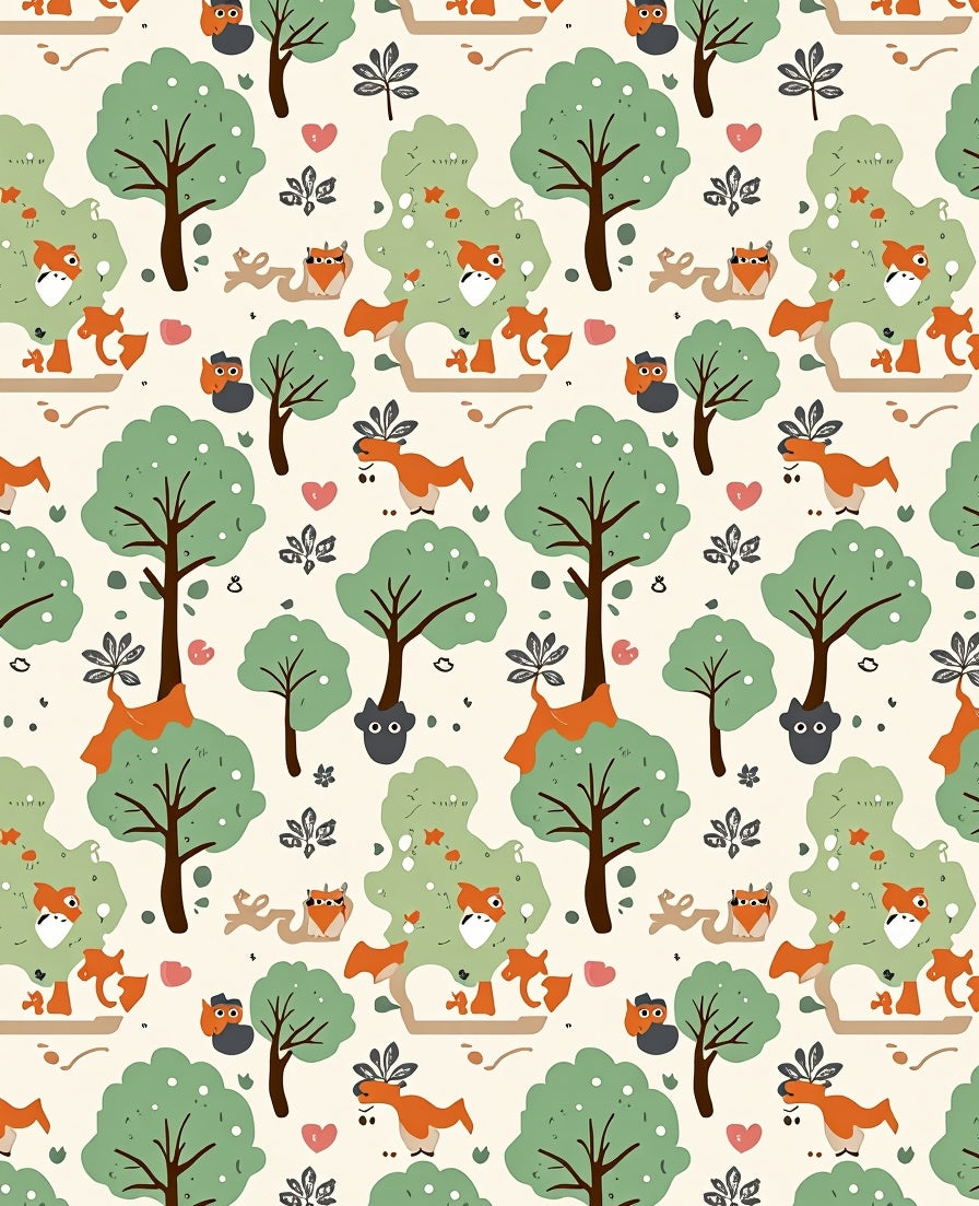 Whimsical Woodland Fox Owl Friends Rug