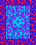 Red Blue Abstract Alphabet Circle Rug