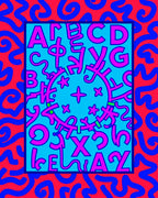 Red Blue Abstract Alphabet Circle Rug