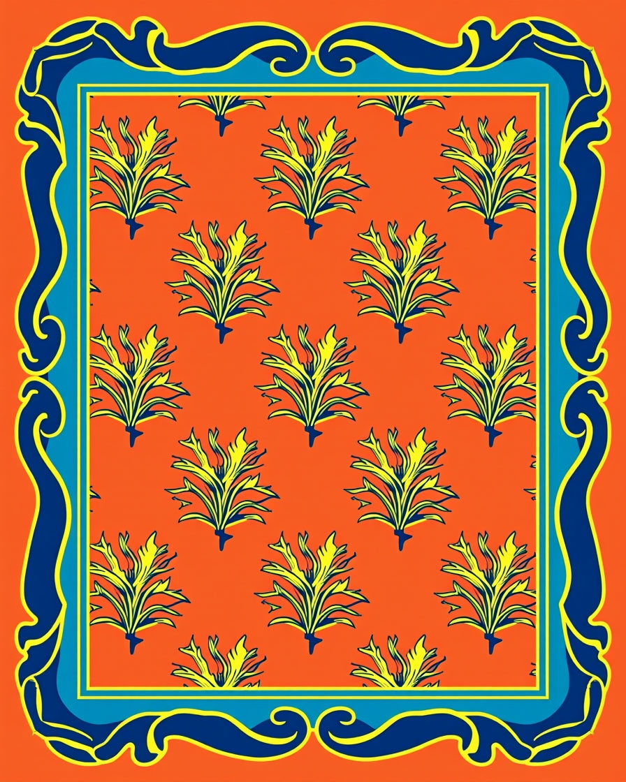Orange Yellow Blue Flourishing Border Rug