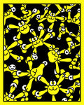 Whimsical Yellow Characters Black Background Rug