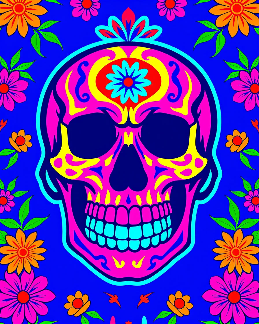 Vibrant Floral Skull Day Of The Dead Rug