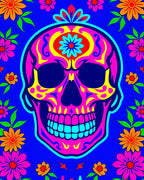 Vibrant Floral Skull Day Of The Dead Rug