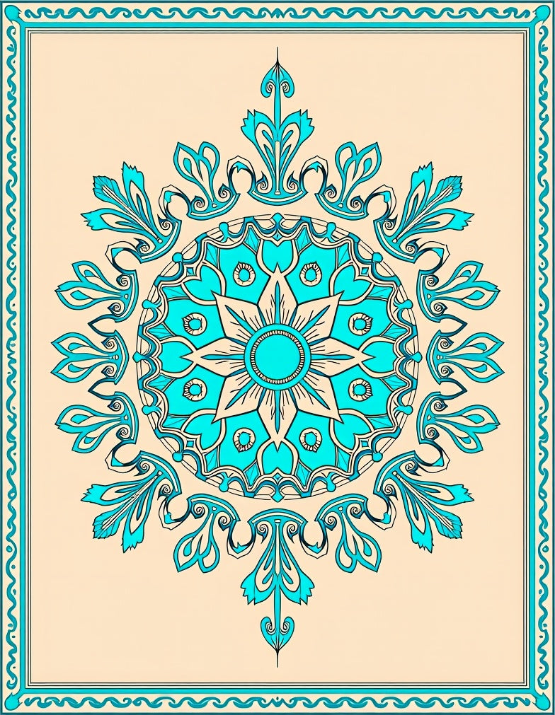 Turquoise Floral Medallion Border Rug