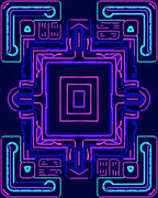 Cyberpunk Circuits Neon Geometric Rug