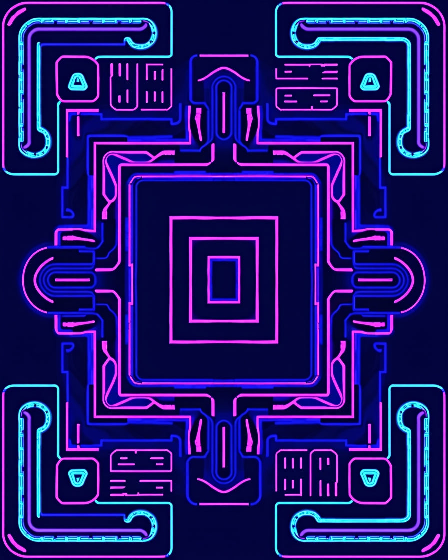 Cyberpunk Circuits Neon Geometric Rug