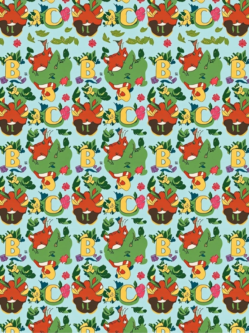 Playful Red Fox Botanical Letters Rug