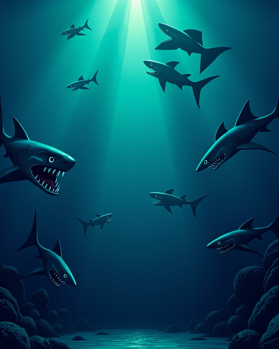 Deep Blue Ocean Shark School Rug