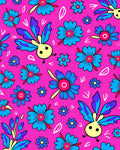 Whimsical Blue Flower Creature Pink Rug