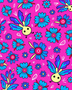 Whimsical Blue Flower Creature Pink Rug