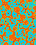 Vibrant Orange Aqua Abstract Star Orb Rug