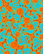 Vibrant Orange Aqua Abstract Star Orb Rug