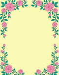 Pink Roses and Green Leaves Border Rug