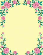 Pink Roses and Green Leaves Border Rug