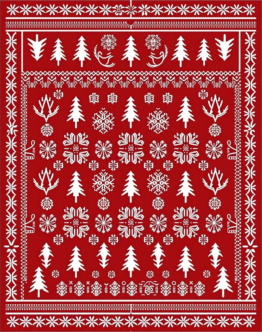 Rustic Red Winter Forest Snowflakes Rug