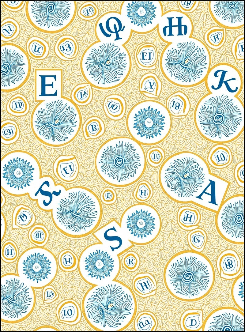 Golden Blue Abstraction Letter Mosaic Rug
