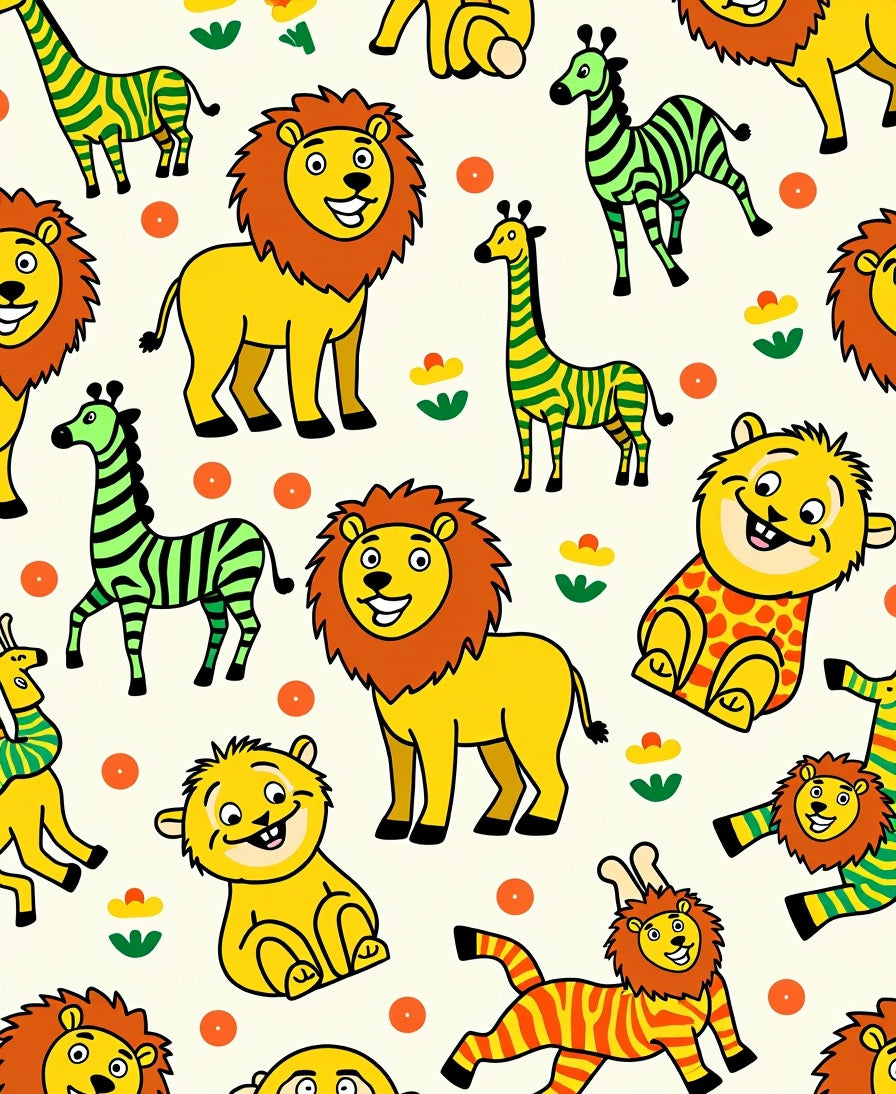 Playful Safari Animals Yellow Green Rug