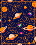 Cosmic Celestial Orange Planets Navy Rug