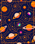 Cosmic Celestial Orange Planets Navy Rug
