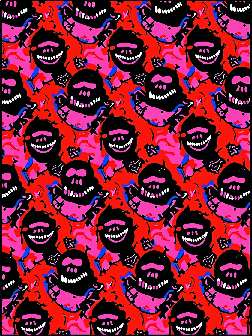 Grinning Skull Black Pink Red Repeat Rug