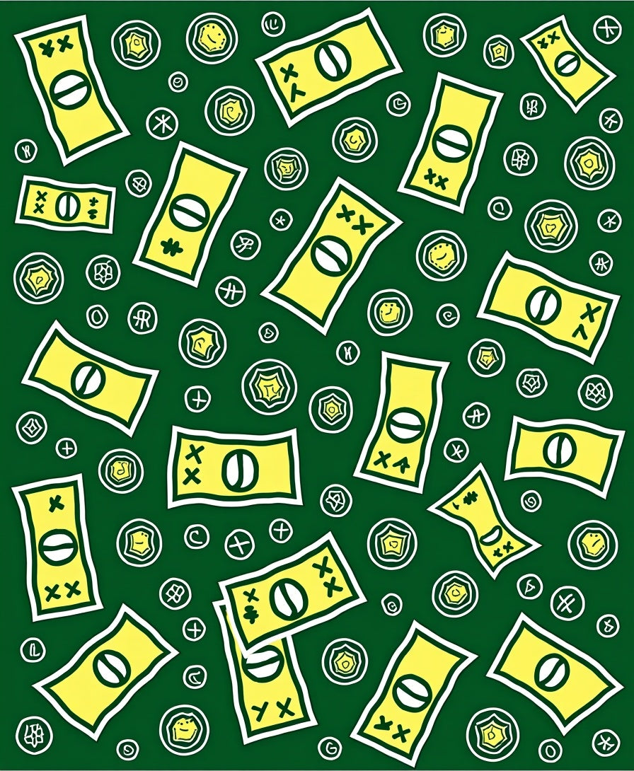 Yellow Dollar Bills Scattered Green Background Rug