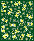 Yellow Dollar Bills Scattered Green Background Rug
