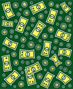 Yellow Dollar Bills Scattered Green Background Rug