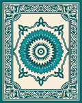 Teal Medallion Bordered Cream Rug