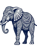 Navy Blue Tribal Elephant Swirl Art Rug