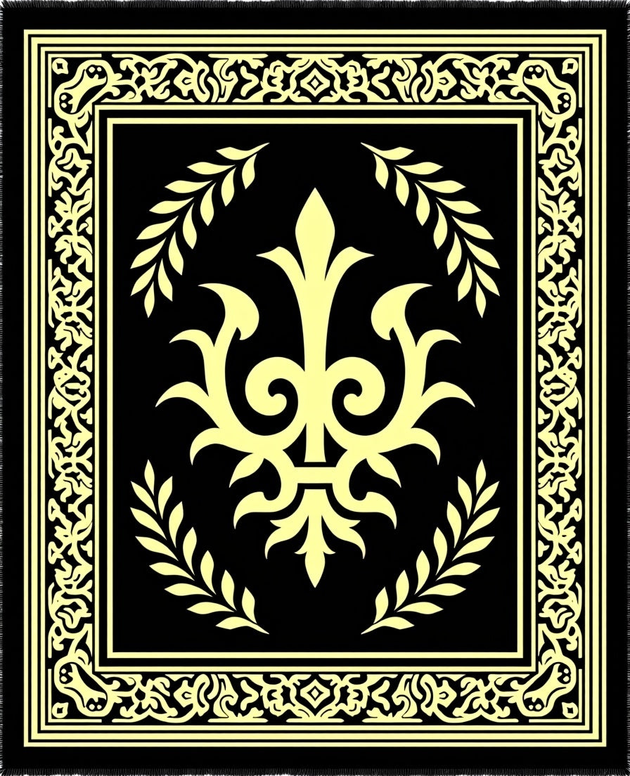 Black Yellow Ornate Laurel Medallion Rug