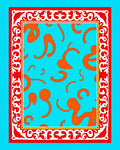 Bright Orange Swirls Teal Border Rug