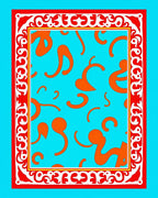 Bright Orange Swirls Teal Border Rug