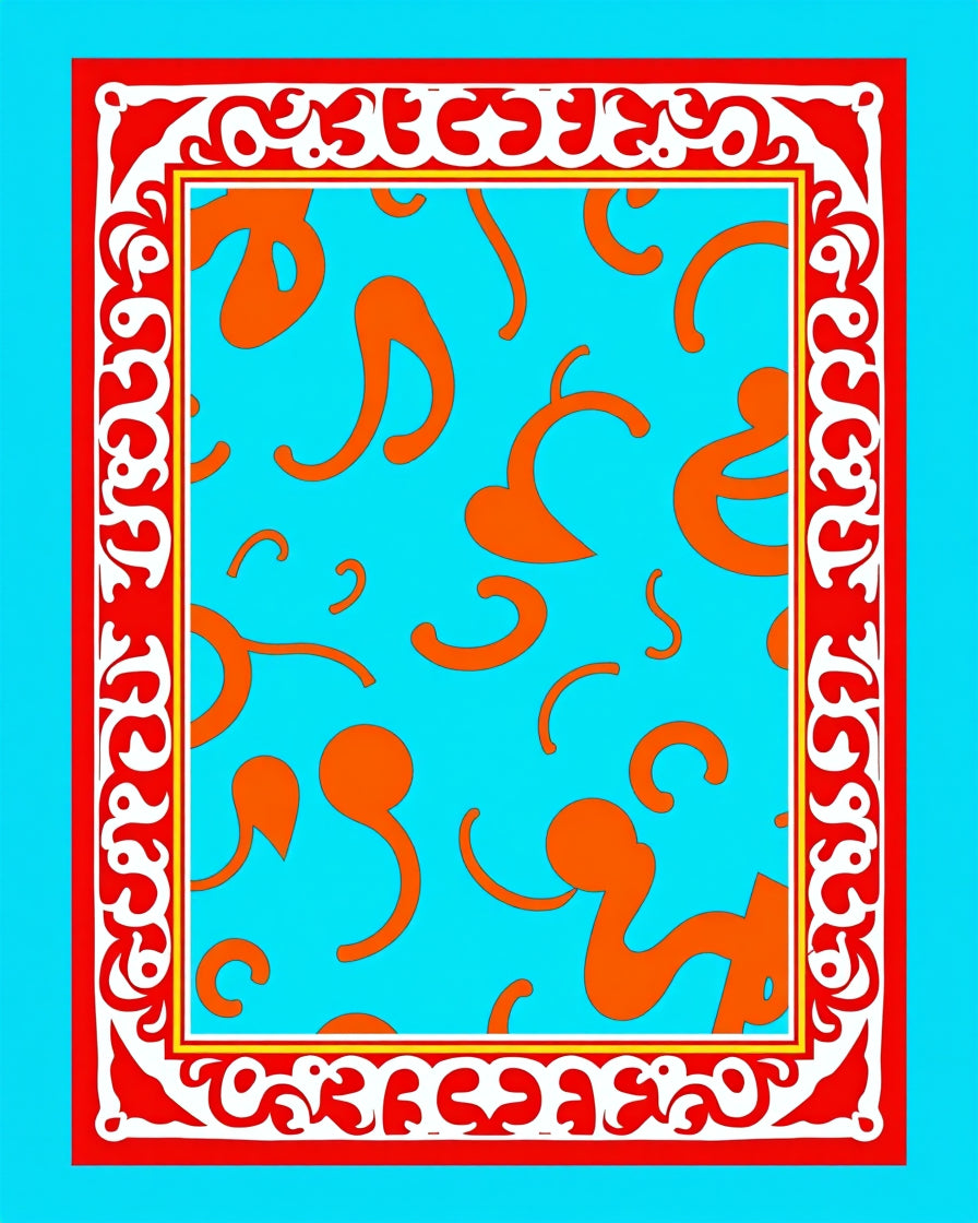Bright Orange Swirls Teal Border Rug