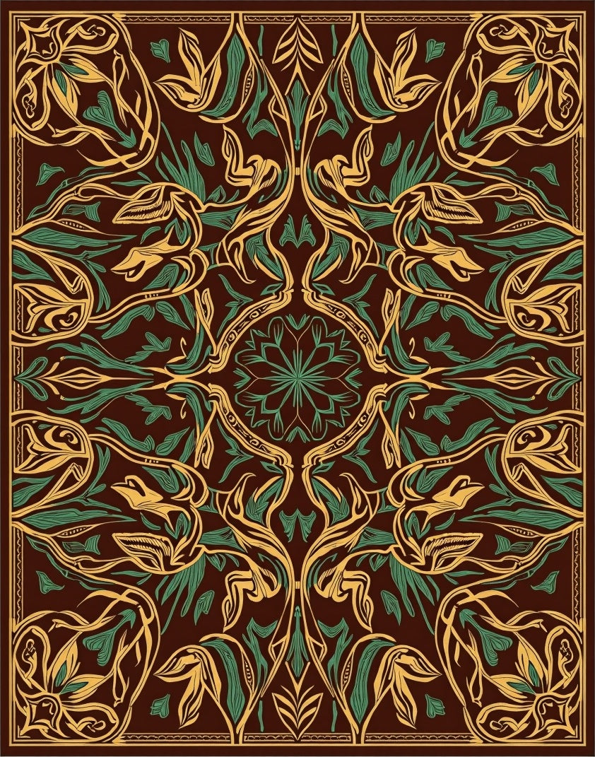 Art Nouveau Golden Green Floral Rug