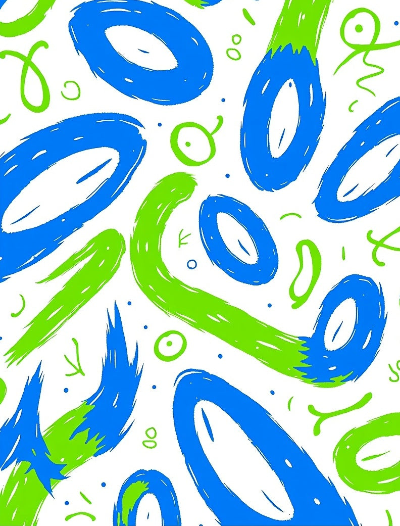 Playful Blue Green Oval Swirls Rug