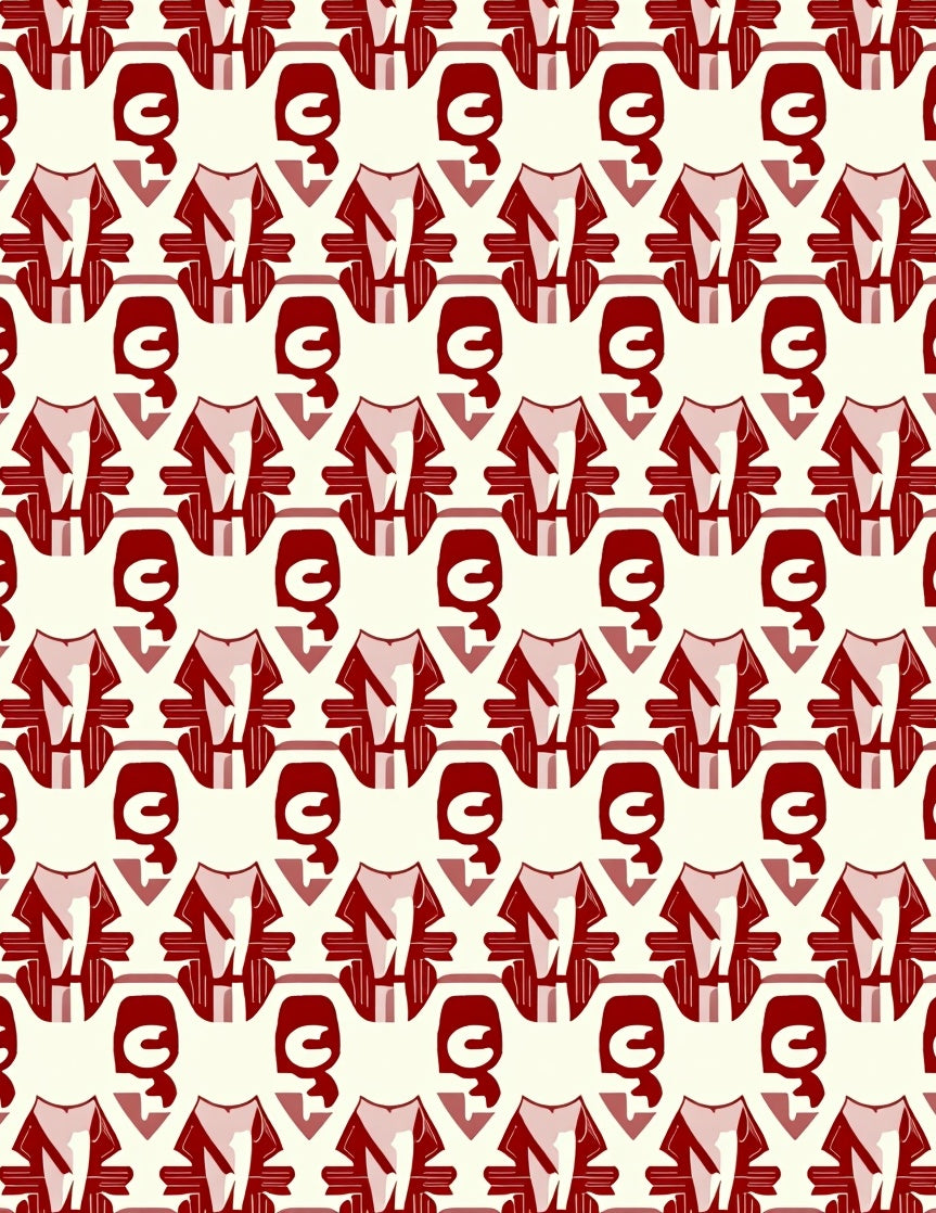 Crimson Iconography Repeating Square Rug