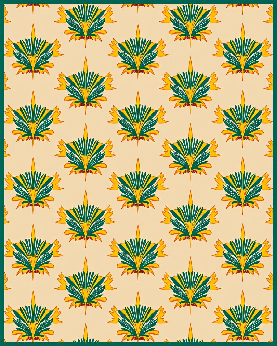 Green Yellow Palm Leaf Medallion Rug