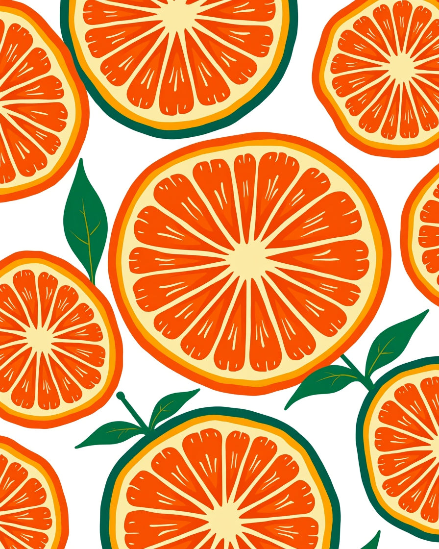 Vibrant Orange Citrus Slice Foliage Rug
